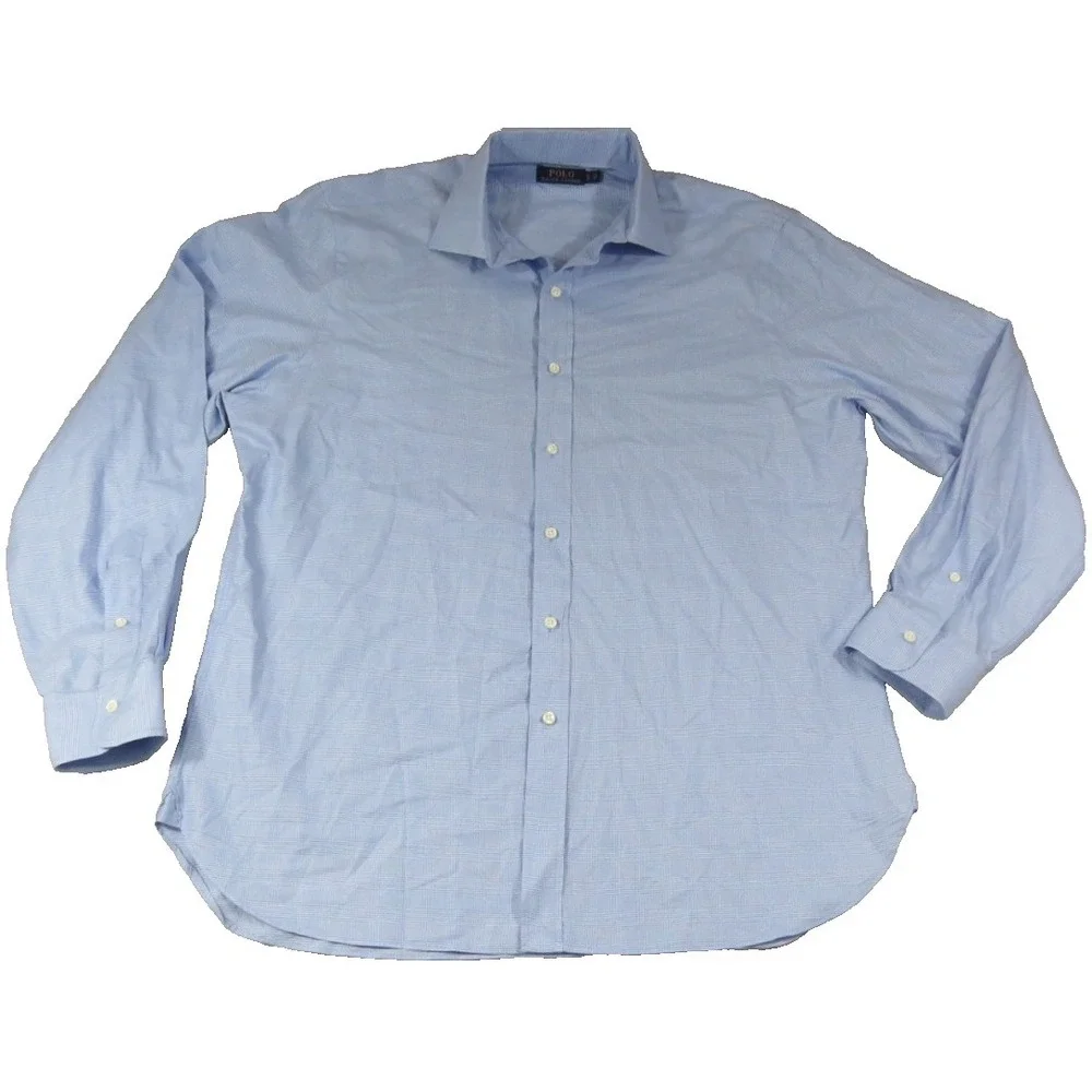 Polo Ralph Lauren Dress Shirt Men's 17 Blue Grid Check Pony logo Button Down